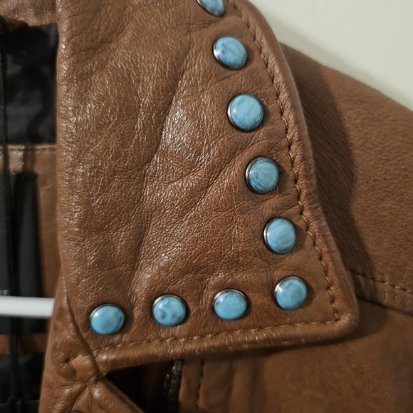 Maurtius NWT Leather Women's Turquoise Studded Leather Jacket Size S - Picture 3 of 15